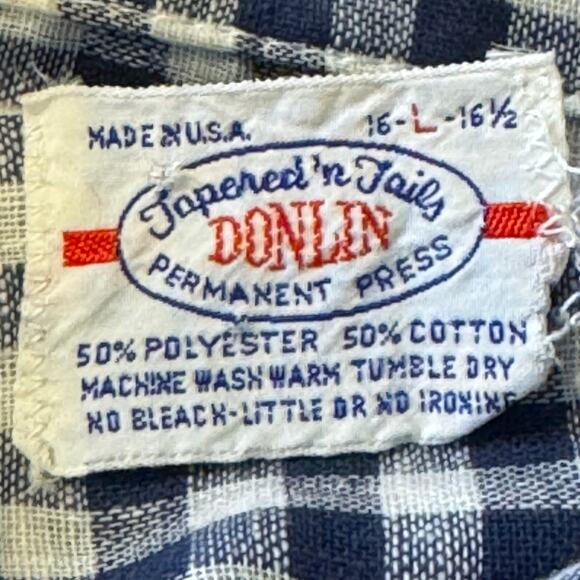 Vtg Donlin Tapered 'n Tails Permanent Press Size Large Dagger Collar Blue Shirt - Picture 7 of 7